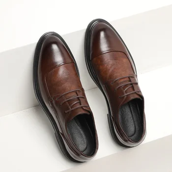 Мъжки модел обувки-oxfords, официални делови обувки от естествена кожа, дантела, минималистичная обувки за мъже, мъжки модел обувки