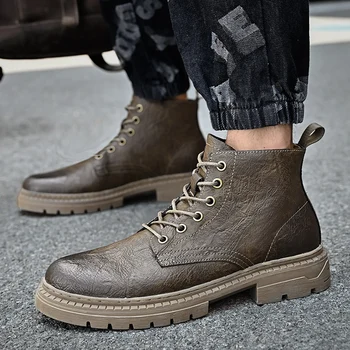Мъжки обувки 2023, Есен-зима, Нови Дизайнерски Реколта кожени обувки в британския стил, Мъжки Моторни Ежедневни обувки на платформа с мека подметка за мъже