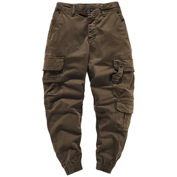 Мъжки панталони-карго за бягане с много джобове, широки панталони-молив с бродерия букви, памучни обикновена всеки ден