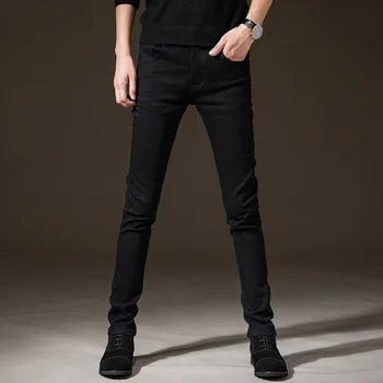 Мъжки черни дънки в корейски стил, прости, приталенные, стегнати, летни, тънки, стрейчевые, с дупки, модерни маркови мъжки панталони