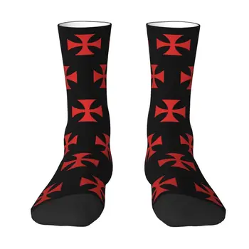 Мъжки чорапи за екипажа с рицарски кръст на Червен Тамплиера, забавни чорапи Унисекс пролет, лято, есен, зима