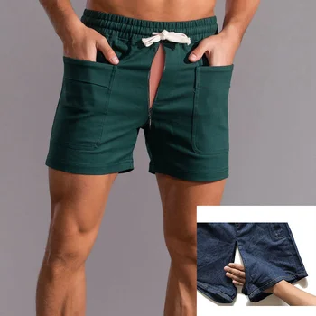 Мъжките ежедневни панталони с невидим цип отпред и отзад, Панталони с отворена промежностью, Панталони с голям джоб, Спортни мъжки тела за фитнес, Секс на открито