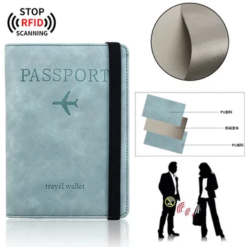 На жените и мъжете за радиочестотна идентификация, ретро бизнес калъф за паспорт, органайзер, богат на функции за идентификация карта, калъф-портфейл от изкуствена кожа, аксесоари за пътуване