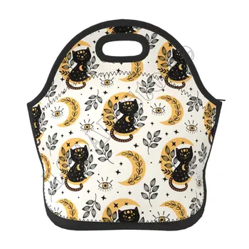 Неопреновая чанта за обяд Magic Cat Moon, Ведьмовская термосумка за обяд, Обяд-бокс и контейнер за храна, Топла мека Ланчбокс