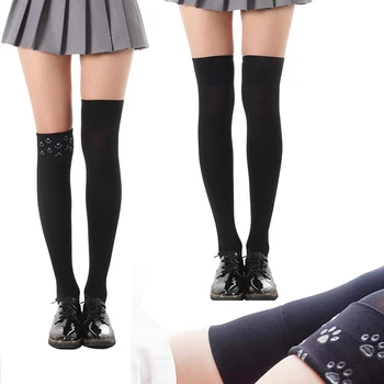 Нескользящие чорапогащи с японски кошачьим нокът, униформи в стил студент в колеж, черно-бели чорапогащи на бедрата, силиконови нескользящие