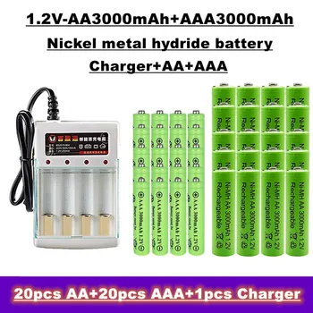 Никел-водородната акумулаторна батерия AA + AAA, 1,2 3000 mah, подходяща за дистанционни управления, играчки, радиоприемници и т.н. + зарядни устройства