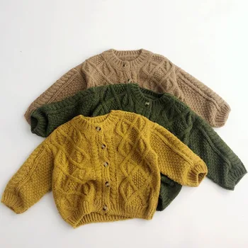 Нов Есенен Детски Пуловер с дълги ръкави, Монофонични мека Жилетка за малки момичета, палта Обрат-тел, Памук загрята пуловер, Облекло, Блузи за момчета