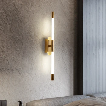 Нов минималистичен модерен лампа, Луксозен стенен лампа с дълга ивица, Скандинавски златен/черен 60 см, монтиран на стената лампа, подходящ за осветление хол, спалня