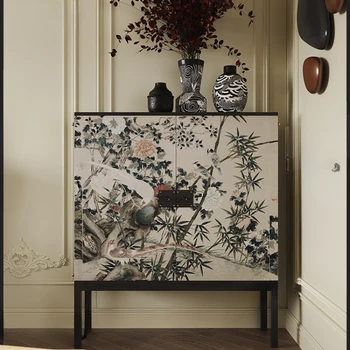 Нов шкаф за украса на веранда от масивно дърво в китайски стил 2023, Оригинални дизайнерски домашен шкаф за съхранение на антики в спалнята