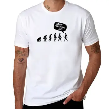 Нова тениска Evolution stop following me, тениска с домашен любимец принтом за момчета, забавни тениски с изображение, аниме, черни тениски с изображение на аниме за мъже