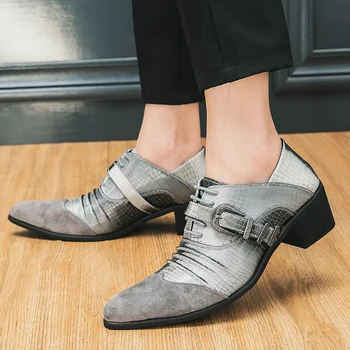 Нови Луксозни италиански мъжки Модел Oxfords С остър бомбе, мъжки вечерни обувки на висок ток, Младежта модерен булчински обувки