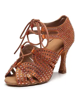 Нови дамски обувки за Латино танци С кристали, дамски Сандали за възрастни, Бална зала, Ча-Ча-Ча, Джаз танци, на Висок ток 9 см, 4 цвята, мека замшевая подметка
