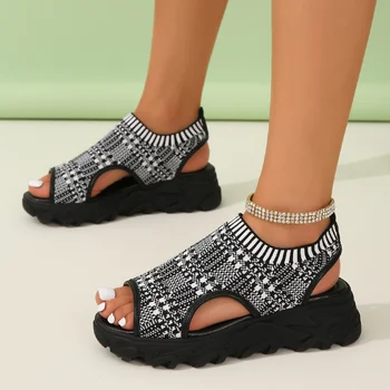 Нови дамски сандали с дебела подметка 2023, европейски и американски сандали в нетната стил с рибено уста за жени