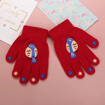 Нови сладки мультяшные детски зимни топли ръкавици с пълни пръсти 7-12 години За малки момичета и момчета, Ръкавици с пет пръста, детски ръкавици без пръсти