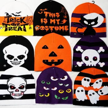 Нови шапки-бини за Хелоуин, мъжки и дамски официални Забавни шапки-бини с черепа-призрак, зимни топли чепчики, Шапки за жени, мъже Вязаная капачка