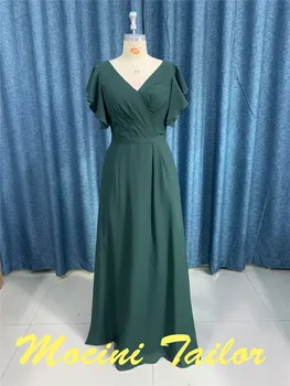 Ново Шифоновое рокля на шаферка Luckgirls Mocini, без ръкави, с гънки, цвят Хънтър Грийн, 2023, Не в реален размер, сшитое по поръчка-Реална снимка