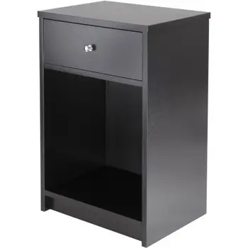 Нощно шкафче с кръгла дръжка 40 x 30 x 60 cm с едно чекмедже с черен цвят