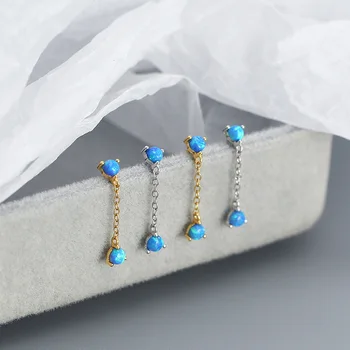 Обеци на веригата от истинско сребро 925 проба, дамски бижута, минималистичные дамски обеци-капчици със сини кристали, аксесоари
