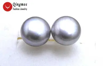 Обеци с естествен сладководно сиви перли 7-8 мм, дамски сребърни обици-карамфил