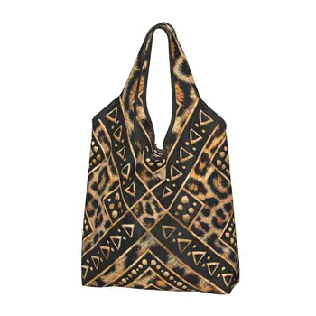Обичай Чанти за пазаруване с леопардовым кожа, Етнически племенни геометрични орнаменти, Големи чанти за пазаруване с текстура на кожата на животните, чанти за пазаруване