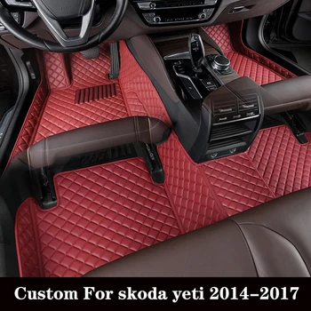 Обичай авто подложка за Skoda Yeti 2014 2015 2016 2017, Непромокаеми кожени постелки с диаманти, автомобилни постелки за краката, Аксесоари за интериора