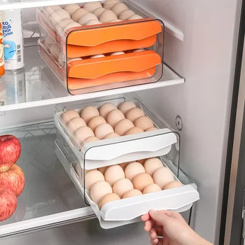 Органайзер за съхранение на яйца в хладилника Титуляр за яйца за хладилника, 2-Слойный чекмеджето, Штабелируемые кутии за съхранение, Прозрачен пластмасов държач за яйца