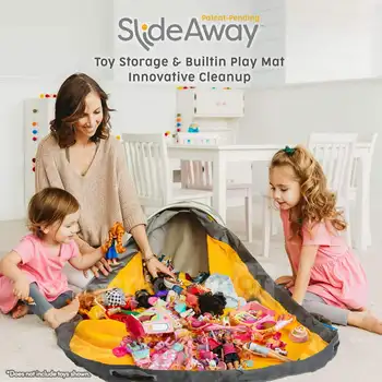 Освежаващо стилен сив раиран 15-инчов сгъваем кош за съхранение на играчки и мат - идеална за организиране на детски играчки, поддържане на чистота в помещението.