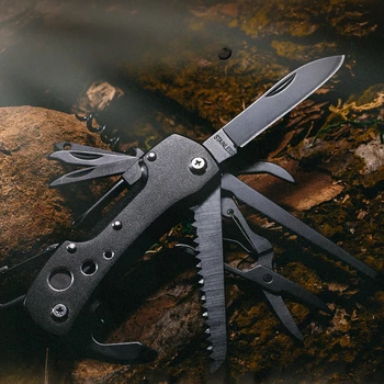 Открит сгъваем нож 15 в 1 Швейцарската армия Edc Gear Knife Походный притурка Ножици ключодържател Плодов нож е Универсален инструмент за оцеляване