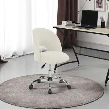 Офис стол с отворена облегалка, обитое ванилия, с колела