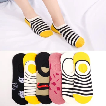 Памучни чорапи за жени, забавни разноцветни чорапи без глезените, нисък силует, Невидим, тънък щастлив нескользящий силиконов дишащ чорап-машина