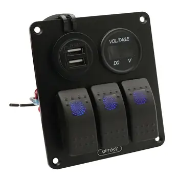 Панел за превключване на 3 групи с двойно USB зарядно устройство 4.8 A и крепежни винтове DIY ()