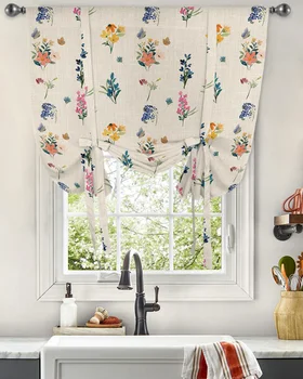 Пердета с цвете Маргаритки, Лавандула и пеперуди, за да хол, Спалня, Модерна душ Завеса на прозореца, Къса завеса за кухни