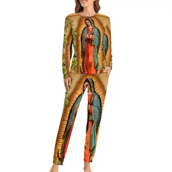 Пижама с цветен Модел на Дева Мария, Санта Мария, Романтична пижамный комплект, Дамски комплект от две части, Естетически домашен костюм по поръчка, подарък за рожден ден