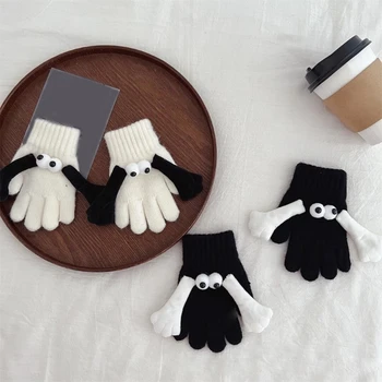 Подходящи по цвят Ръкавици, Забавни възли ръкавици с малки очи за есенно-зимните момчета и момичета, ръкавици с магнитен отсосом и единични пръсти