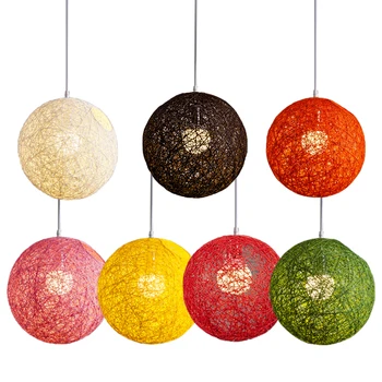Полилей с топки от бамбук, ратан и юта, Индивидуален Творчески сферична Лампа от ратан