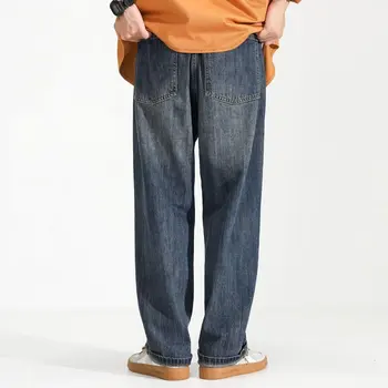Прави дънки в американски стил, ретро, мъжки есенно-зимни удобни свободни ежедневни дълги панталони големи размери, с широки штанинами
