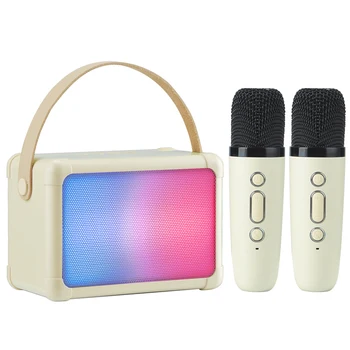 Преносим Караоке Bluetooth Високоговорител с набор от микрофони, Безжични високоговорители Hifi, домашен плеър за да пее, Преносими микрофони