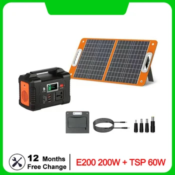 Преносим Слънчев генератор 200W 151Wh централа с Панел за слънчеви батерии 18V 60W, Аварийно изключване на електрозахранването с чиста синусна вълна 230V