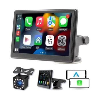 Преносимо безжично планина за арматурното табло Carplay, кола стерео Bluetooth с докосване на екрана 7 инча, FM-радио, камера за обратно виждане, USB