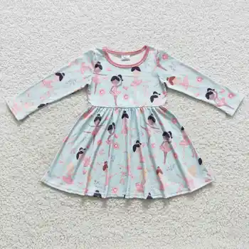 Продажба на едро, Детско балетное рокля с дълъг ръкав за малки момичета, пролет-есен, Пълномаслено рокля с цветен печат за малки момичета, Детски дрехи с цветен модел във формата на сърце