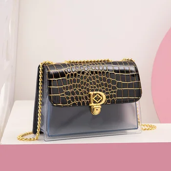 Прозрачната чанта през рамо за жени, Луксозна Марка Модни Мини чанта-месинджър, Желейная дамска чанта-тоут от PVC