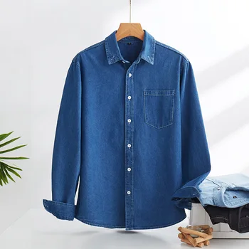 Пролет и есен 2023, деним ризата е от чист памук, дълъг ръкав, тенденция универсална мъжка работна риза, Японската ежедневни яке