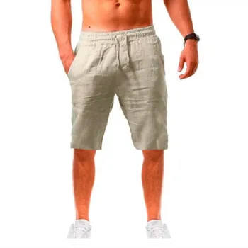 Пролет-лято ежедневни панталони с джобове, панталони с копчета, къси Мъжки панталони за бодибилдинг, памучни ленени шорти за бягане, Бермудски острови