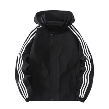 Пролетно Корея, нова спортна hoody, мъжки ризи с дълъг ръкав, черно яке в ивица с цип, Унисекс, градинска облекло за колеж