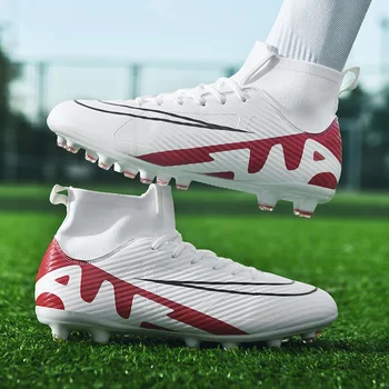 Професионален мъжки и женски футболни обувки за възрастни и деца, футболни обувки TF/FG с високи щиколотками, спортни маратонки с шипастой трева