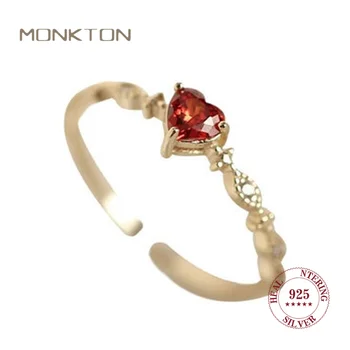 Пръстен Monkton S925 от сребро с червени сърца и цирконием за жени, Класически сватбени бижута, торцевое пръстен, пръстен за регулиране на отваряне на пръстена