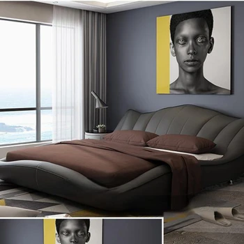 Рамка на легло от естествена кожа America, Съвременните Меки Легла, Мебели за дома, За Спалнята cama muebles de dormitorio / camas quarto
