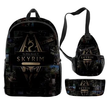 Раници The Elder Scrolls V Skyrim, аниме Игра раница, комплект от 3 теми, раница джоб, чанта през рамо, чанта за моливи