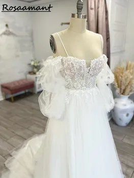 Реколта булчинска рокля Трапецовидна форма, Луксозни апликации, вышитое мъниста Сватбена рокля с трубчатым влак