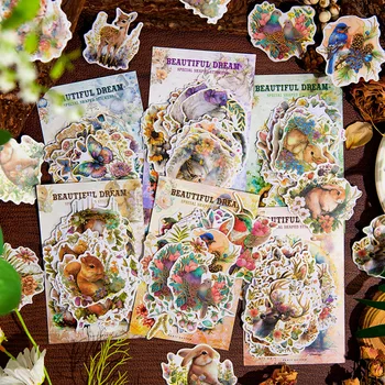 Реколта горски животни Цвете Заек Пеперуда Хартиени етикети за scrapbooking Декоративни канцеларски материали Ненужни списание САМ Стикер-колаж
